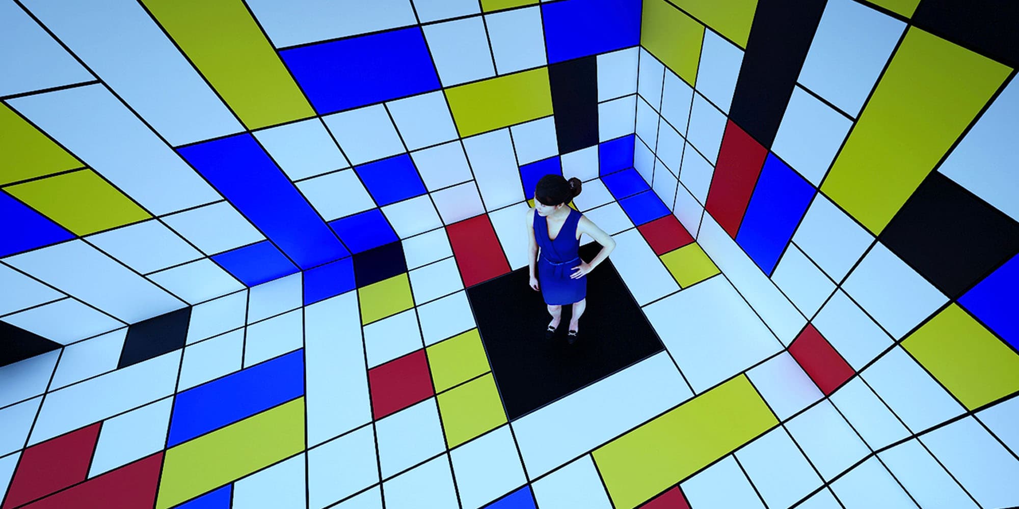 Installation Space with Yellow, Red, Black, Blue and Grey, in homage to Piet Mondrian
