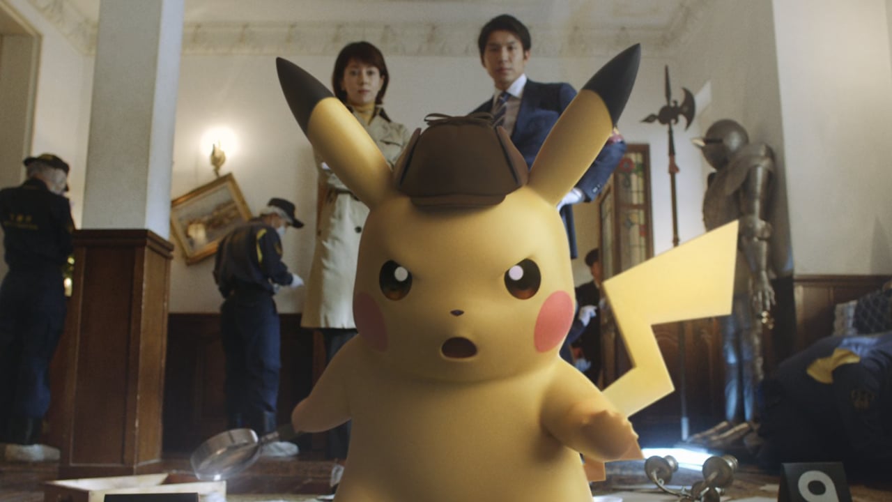 Pikachu animated in 3D in a mansion, Detective Pikachu commercial