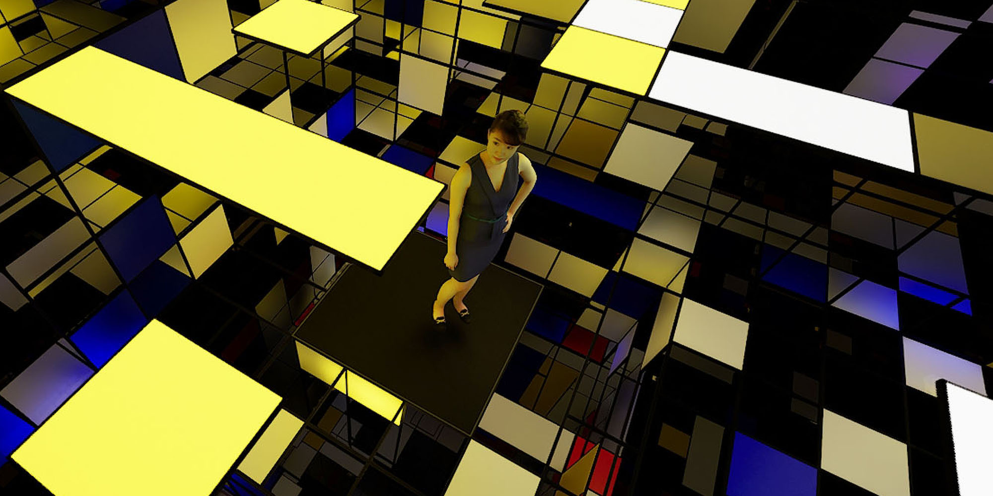 Installation Space with Yellow, Red, Black, Blue and Grey, in homage to Piet Mondrian